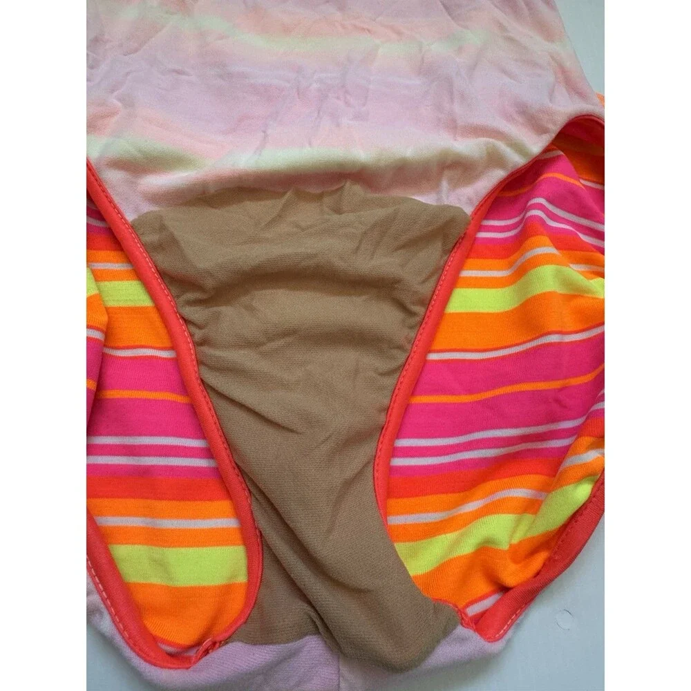 Willow Sport Girls One Piece Swimsuit Neon Pink Orange Stripe Size 10